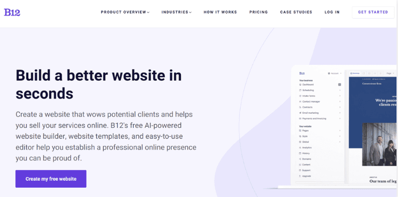 Landing page del website builder B12