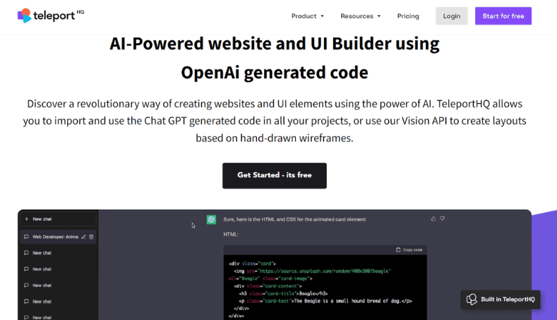 Landing page di TeleportHQ