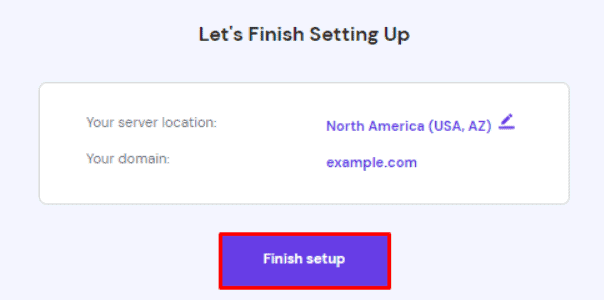 La pagina Concludiamo la configurazione su hPanel, con l'opzione Termina configurazione evidenziata