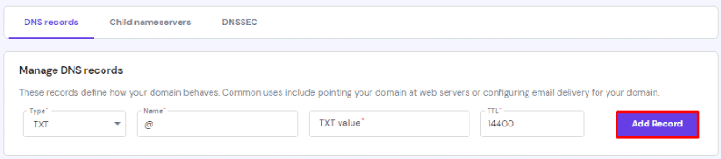 La scheda Record DNS su hPanel, in cui è evidenziato il pulsante Aggiungi record