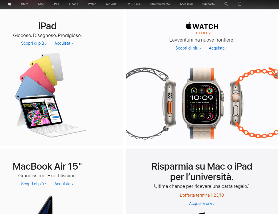 Pagina di vendita Apple