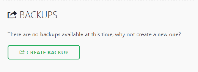 Screenshot che mostra il pulsante Crea backup di WordPress