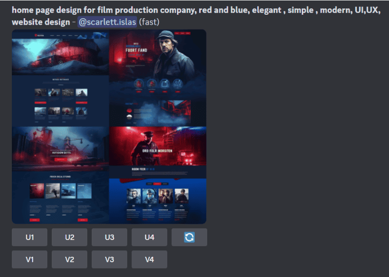 Esempio di una richiesta per creare un'immagine di web design su Midjourney