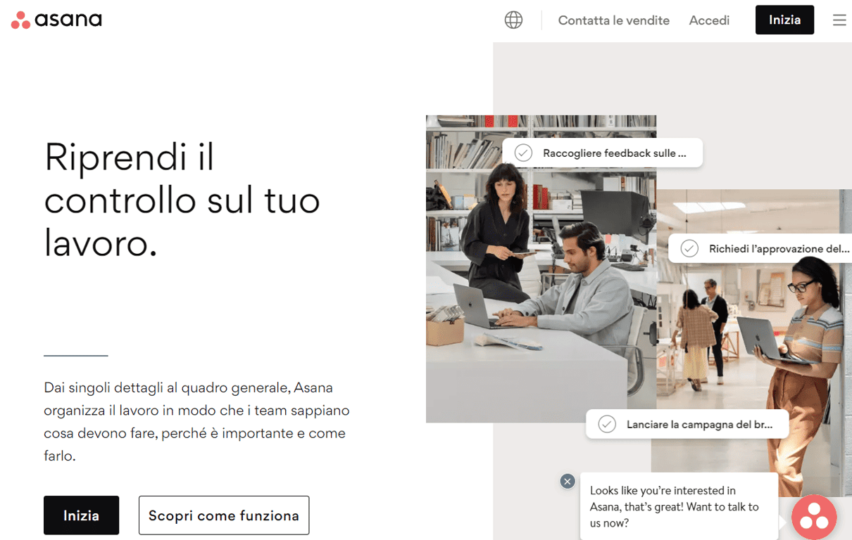 Homepage del sito web Asana