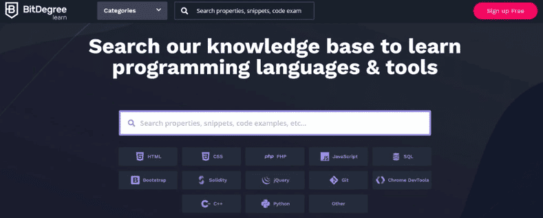 Homepage del sito web BitDegree