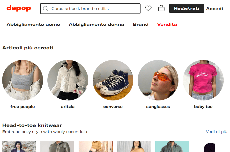 Homepage di Depop
