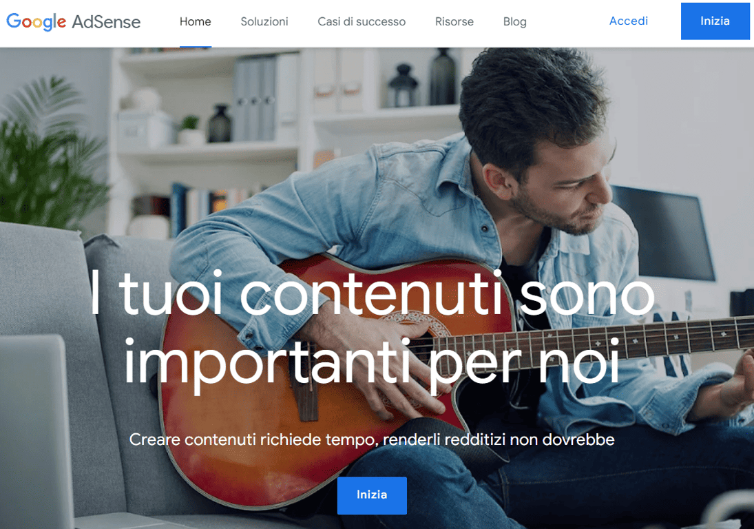 Homepage di Google AdSense