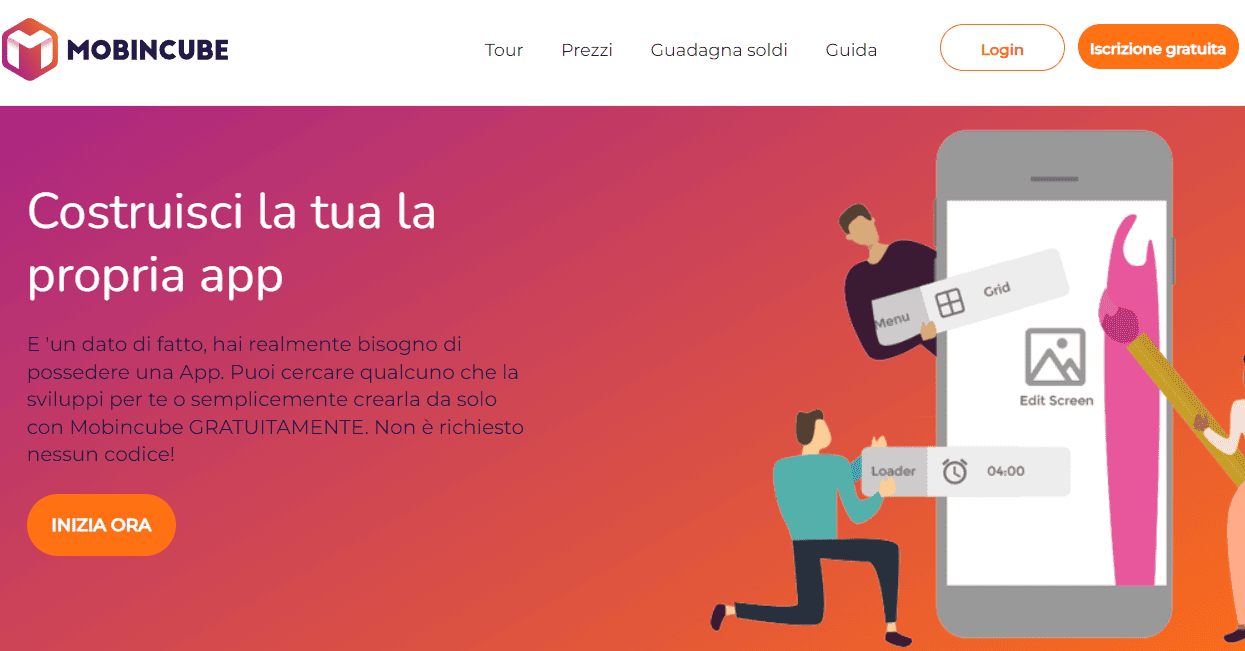 Homepage del sito web Mobincube