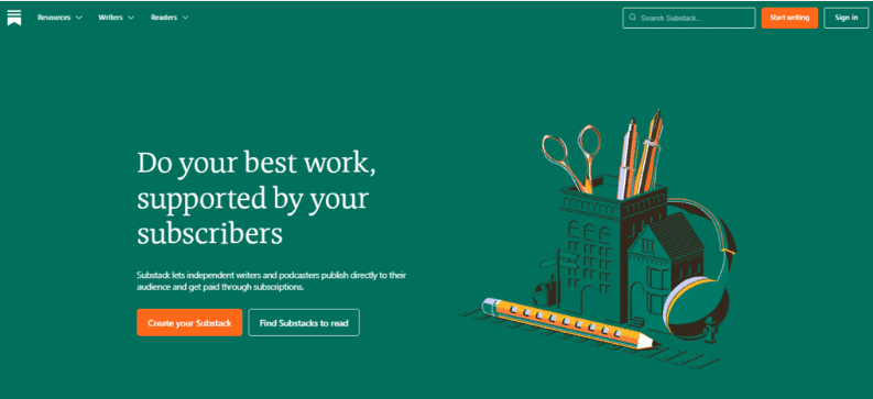 Homepage del sito web Substack