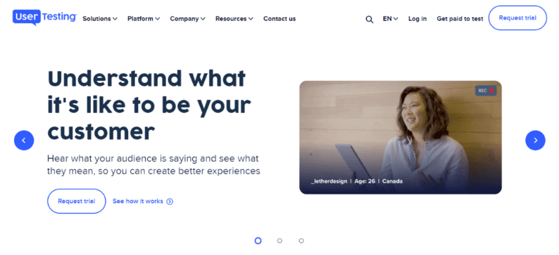 Homepage del sito web UserTesting