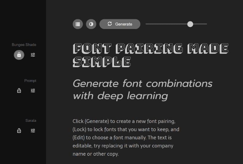 Interfaccia utente di Fontjoy
