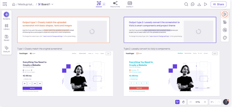 Interfaccia utente di Visily
