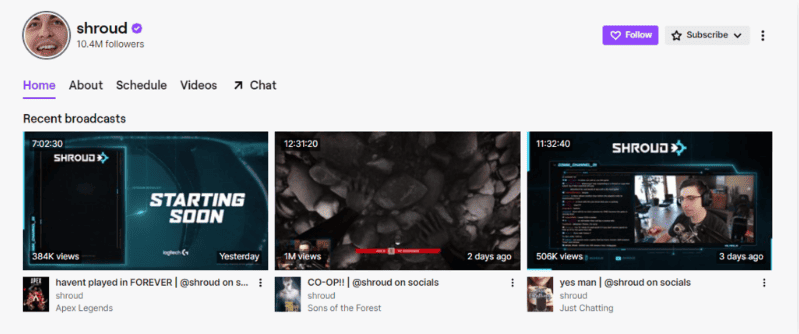 Profilo Twitch di Shroud