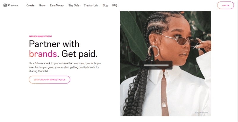 La pagina Contenuto brandizzato sul sito web di Instagram Creators