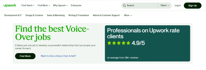 La pagina Lavori Voice-Over sul sito web Upwork