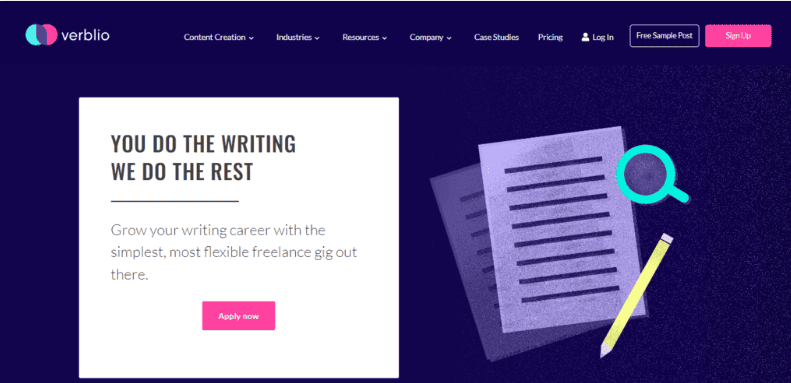 La pagina Diventa uno Scrittore sul sito Verblio