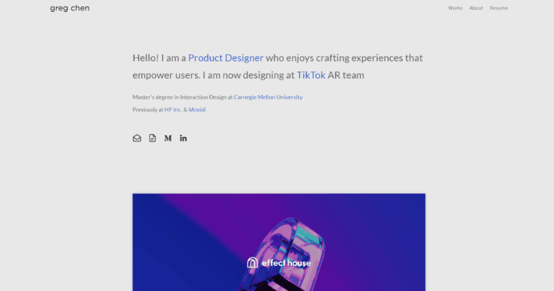 Homepage di Greg Chen