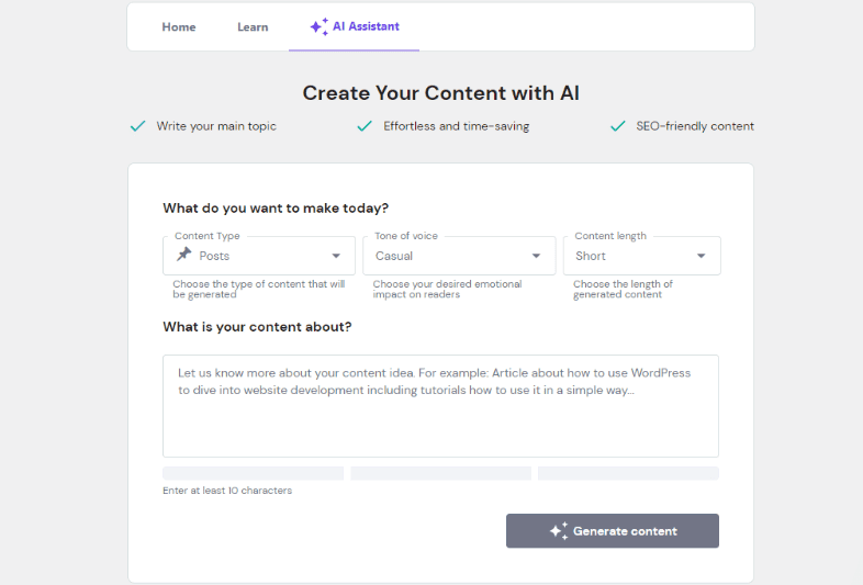 Plugin AI Assistant di Hostinger