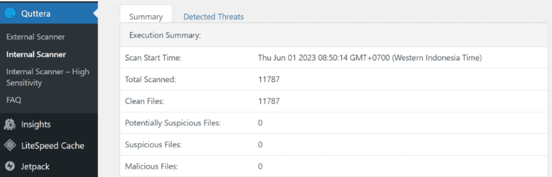 Riepilogo del rapporto di Quttera Web Malware Scanner