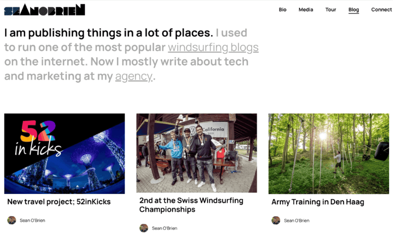 Sezione blog del sito web di Sean O'Brien