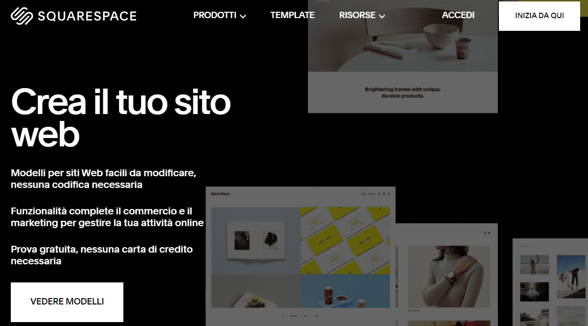 Homepage di Squarespace