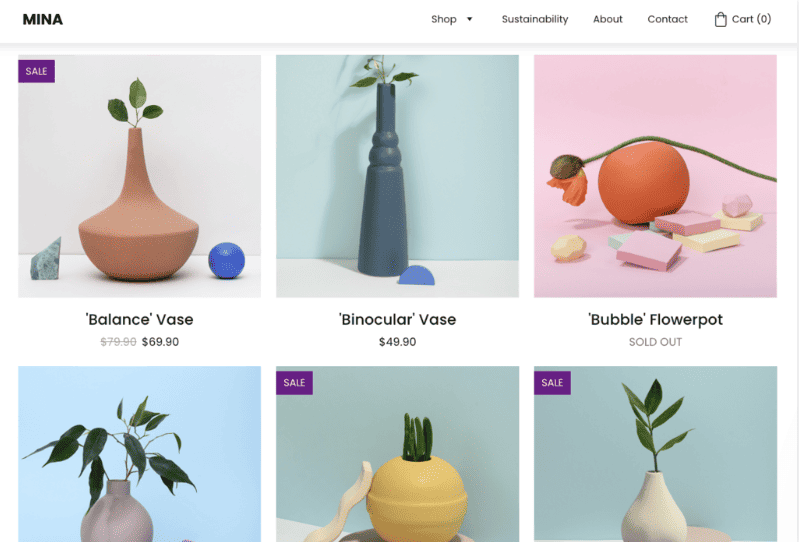 Layout del template Mina del Website Builder di Hostinger