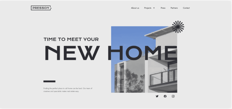 Layout del template Presson del Website Builder di Hostinger