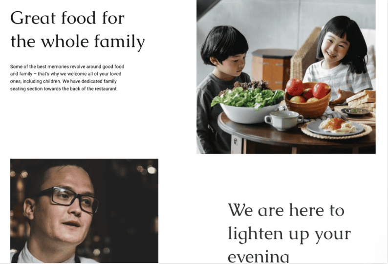 Layout del template Ginza del Website Builder di Hostinger