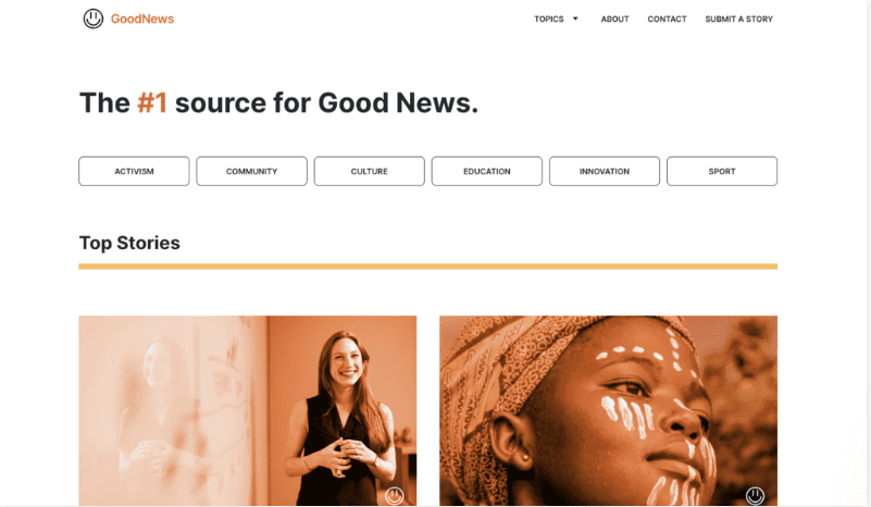 Layout del template Good News del Website Builder di Hostinger