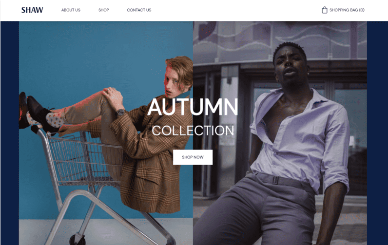 Layout del template Shaw del Website Builder di Hostinger