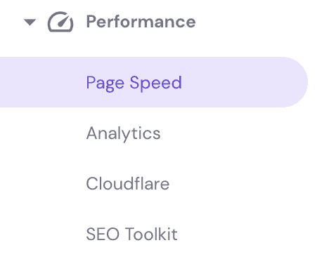Il pulsante Page Speed ​​su hPanel