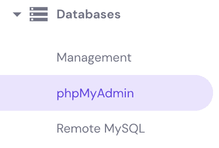 Il pulsante phpMyAdmin nella sezione Database su hPanel
