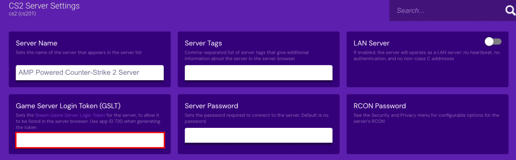 Impostazioni del server CS2 sul pannello di gioco Hostinger