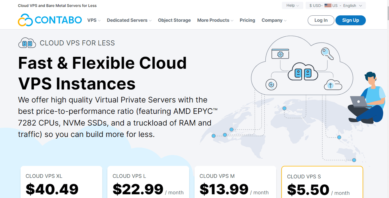 Landing page del VPS hosting di Contabo