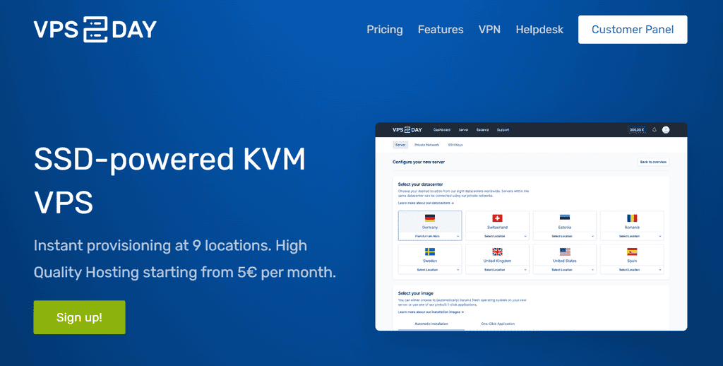 Landing page del VPS hosting di VPS2Day