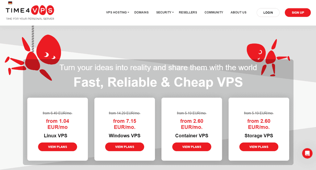 Landing page del VPS hosting di Time4VPS