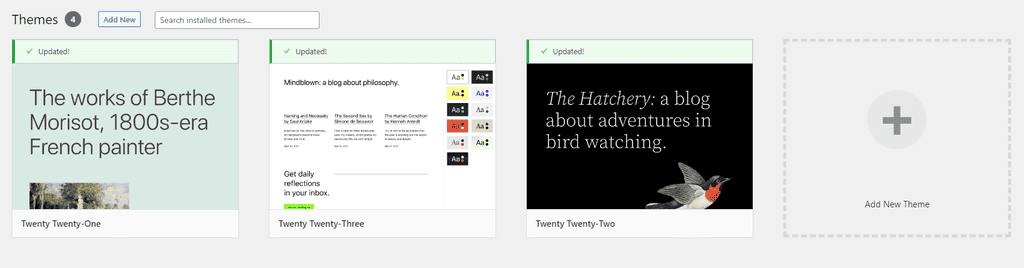 I temi predefiniti installati su WordPress.