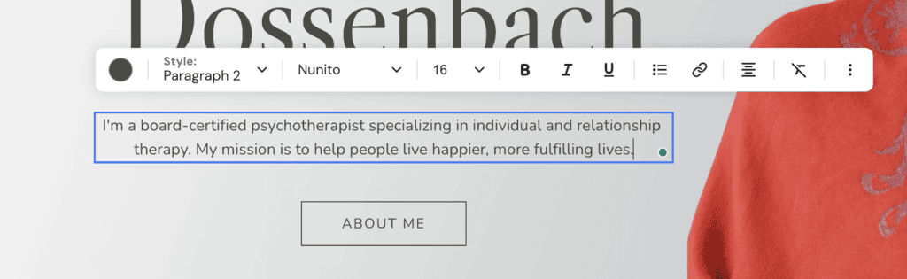 Editor di testo sul Website Builder di Hostinger