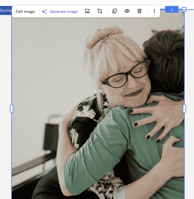 Immagine selezionata nell'editor del sito web