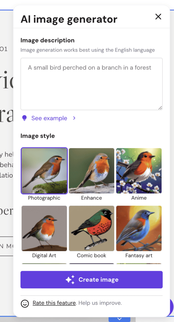 Visualizzazione generatore AI di immagini