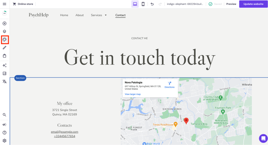 Menu degli stili del sito web evidenziato
