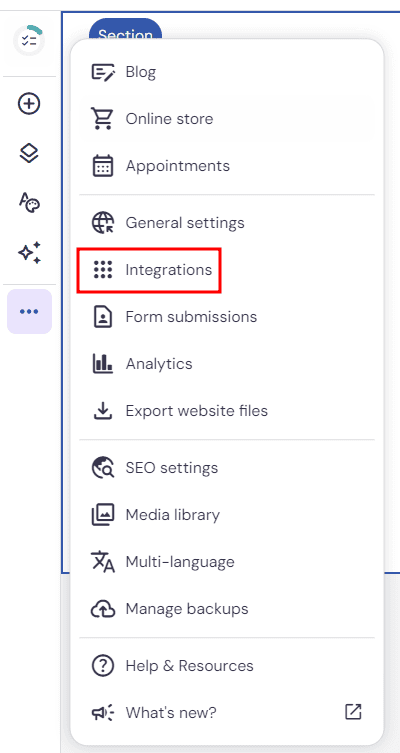 Impostazioni del sito Website Builder di Hostinger