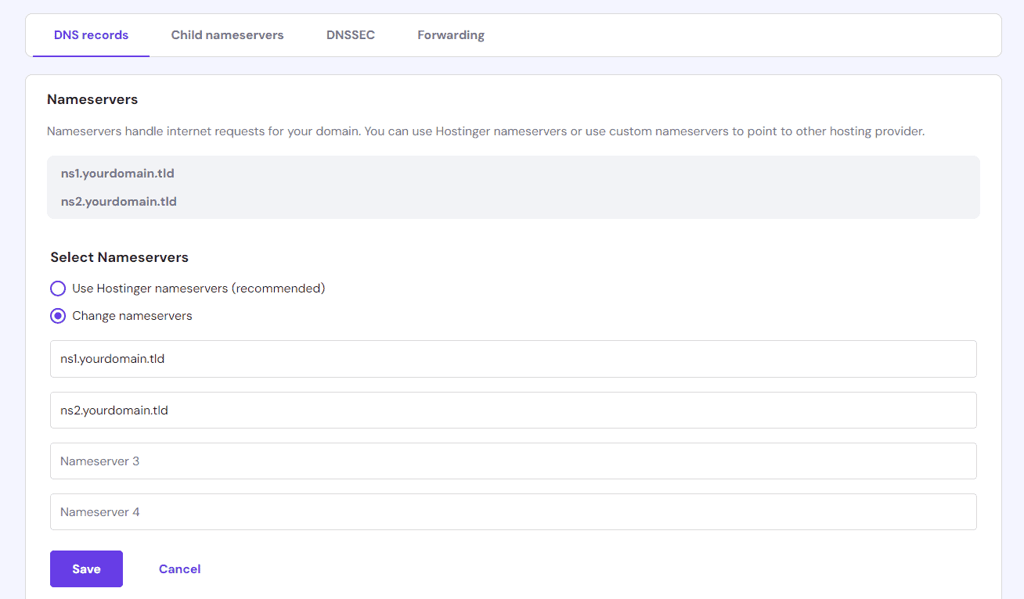 Configurazione nameserver su hPanel