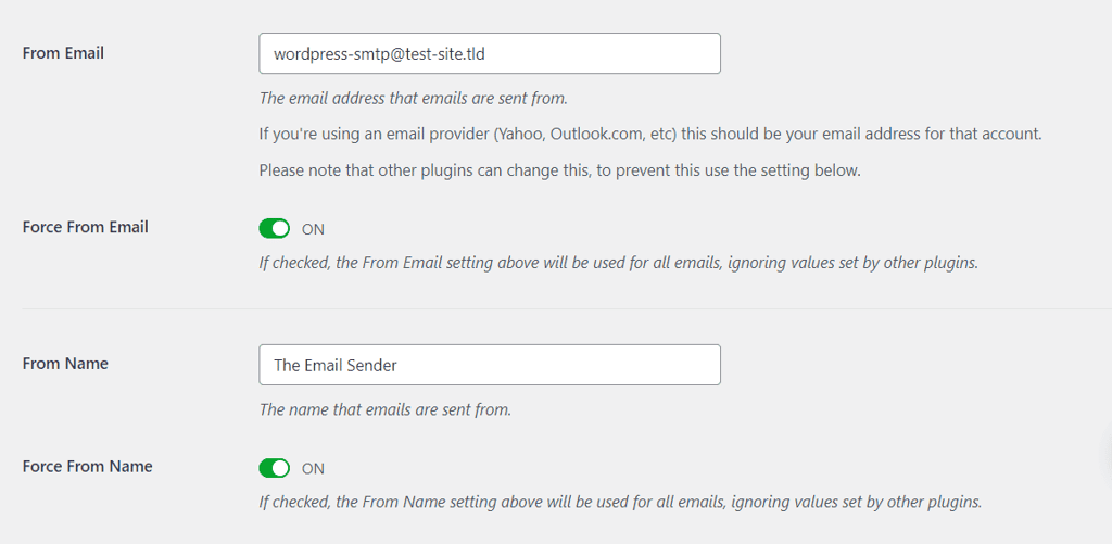 Impostazioni di connessione primarie di WP Mail SMTP