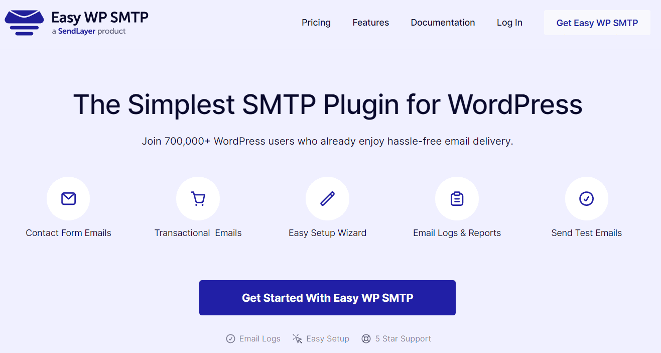 Landing page del sito web Easy WP SMTP