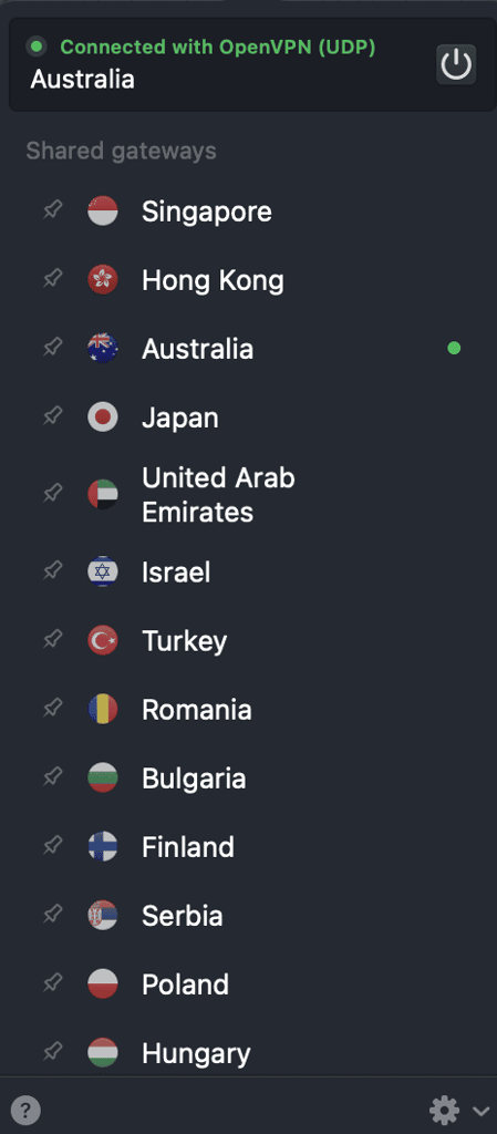 Posizioni dei server disponibili di NordVPN