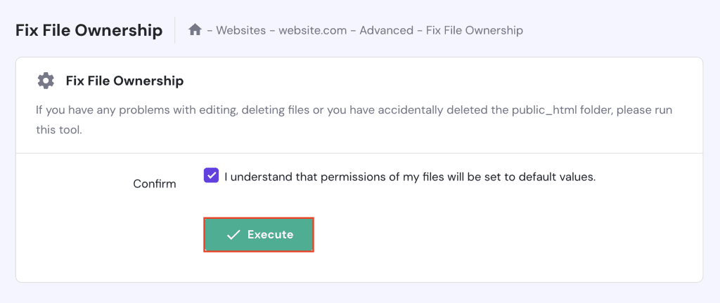 Il pulsante "Esegui" su hPanel