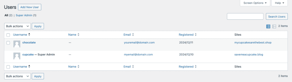 Elenco degli utenti in WordPress Multisite