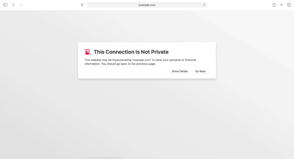 La casella "La tua connessione non è privata" variazione su Safari
