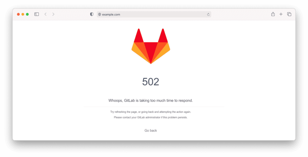 Pagina di errore 502 di Gitlab
